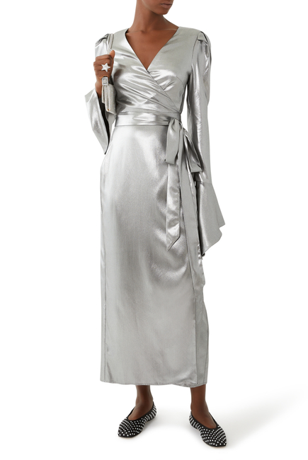 Metallic Wrap Midi Dress